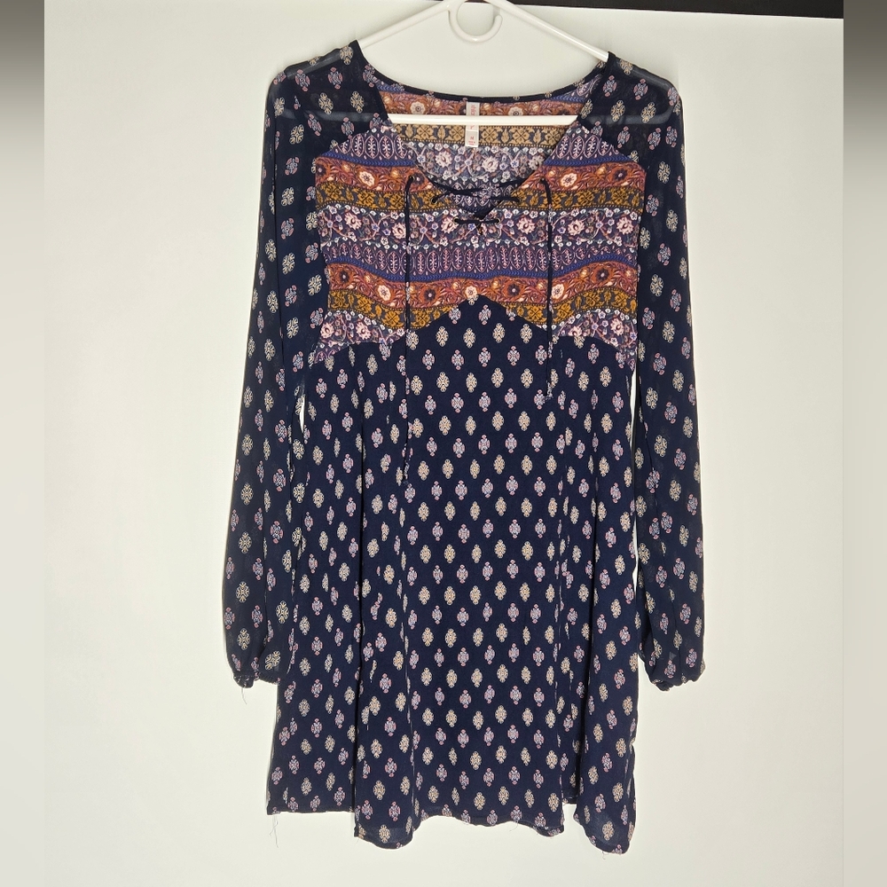 Xhilaration Navy and Orange Patterned Mini Dress